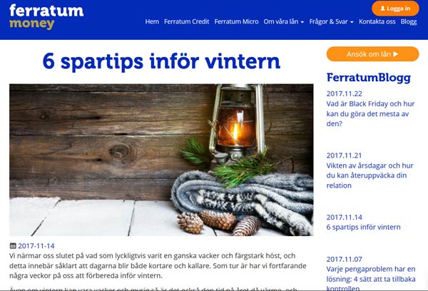 Ferratum tipsar om att spara pengar i vinter på sin blogg